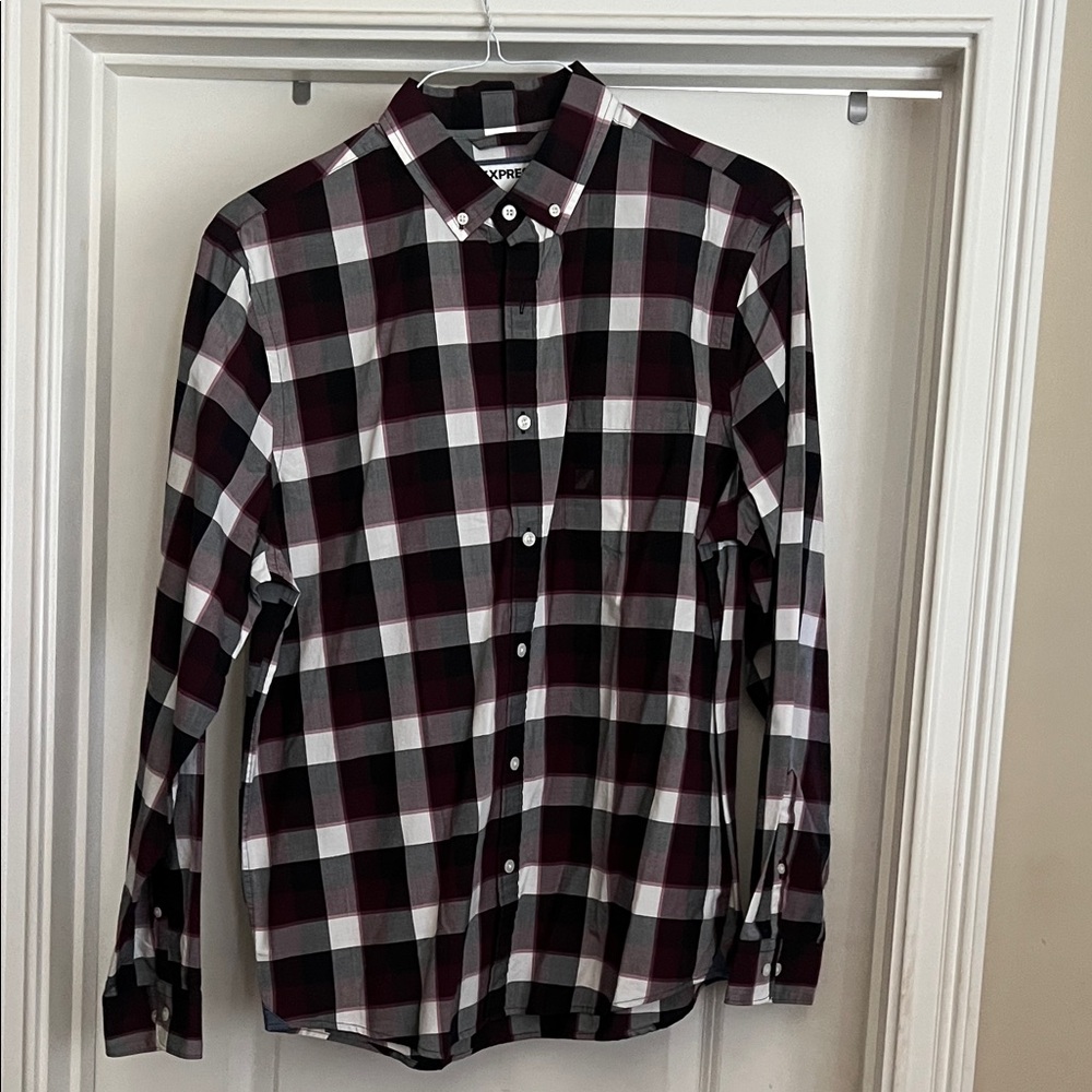 Express Black and White Plaid Button-Down Shirt